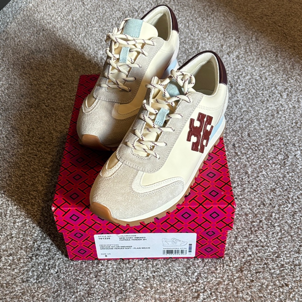 Tory Burch Cream and Brown Sneakers